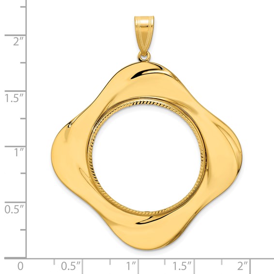 14k Diamond Cut Diagonal Riptide with 27.0mm Prong Coin Bezel Pendant