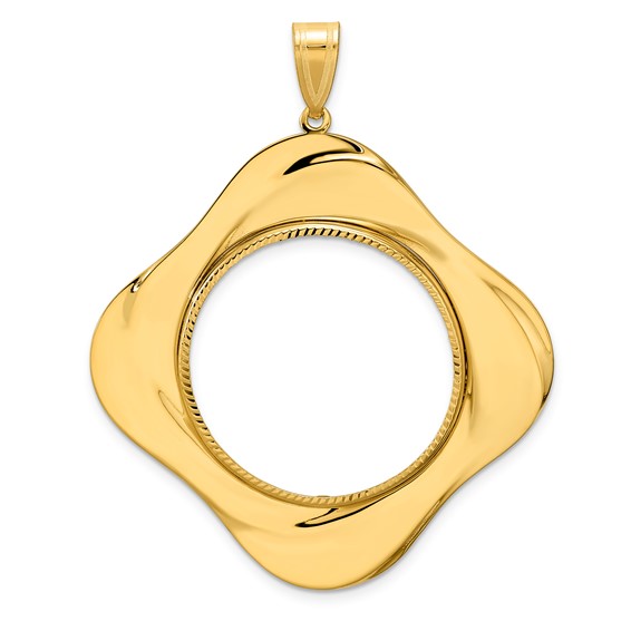 14k Diamond Cut Diagonal Riptide with 27.0mm Prong Coin Bezel Pendant