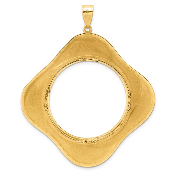 14k Diamond Cut Diagonal Riptide with 32.0mm Prong Coin Bezel Pendant