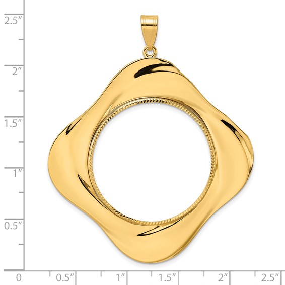 14k Diamond Cut Diagonal Riptide with 32.0mm Prong Coin Bezel Pendant
