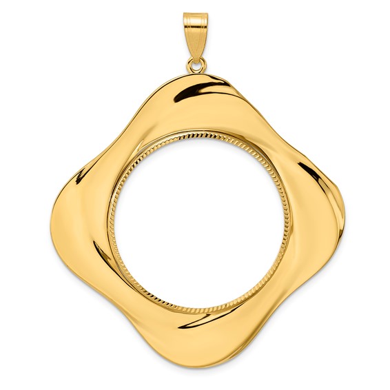 14k Diamond Cut Diagonal Riptide with 32.0mm Prong Coin Bezel Pendant