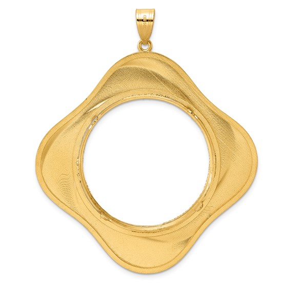 14k Diamond Cut Diagonal Riptide with 32.7mm Prong Coin Bezel Pendant