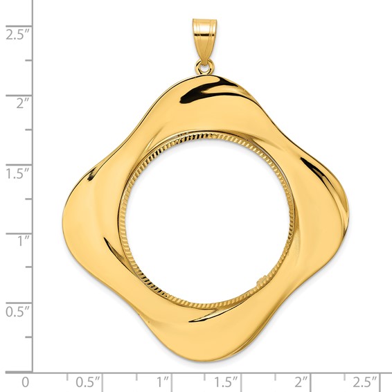 14k Diamond Cut Diagonal Riptide with 32.7mm Prong Coin Bezel Pendant