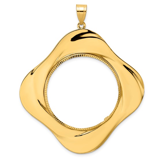 14k Diamond Cut Diagonal Riptide with 32.7mm Prong Coin Bezel Pendant