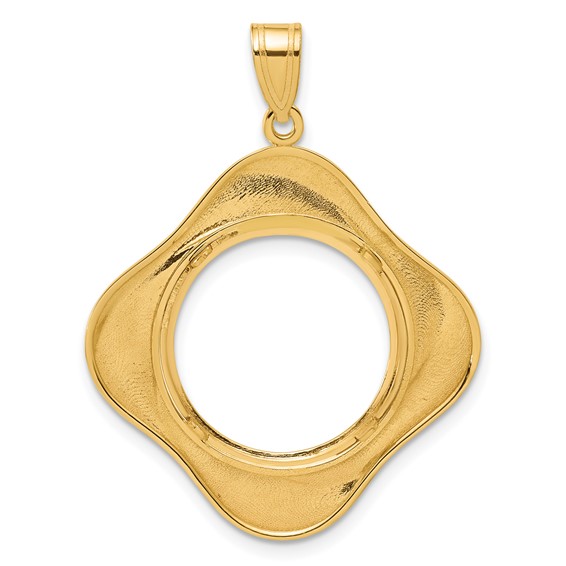 14k Polished Diagonal Riptide with 16.5mm Prong Coin Bezel Pendant