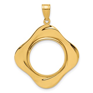 14k Polished Diagonal Riptide with 16.5mm Prong Coin Bezel Pendant
