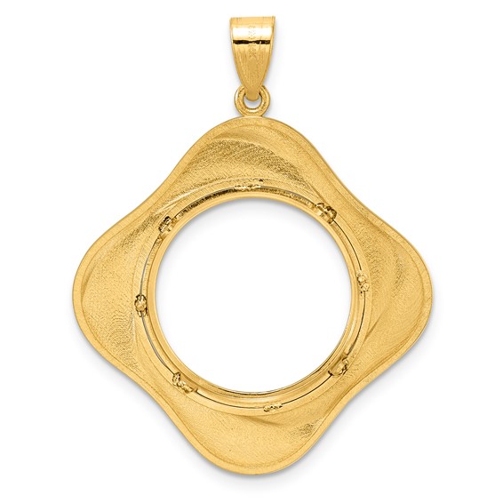 14k Polished Diagonal Riptide with 18.0mm Prong Coin Bezel Pendant