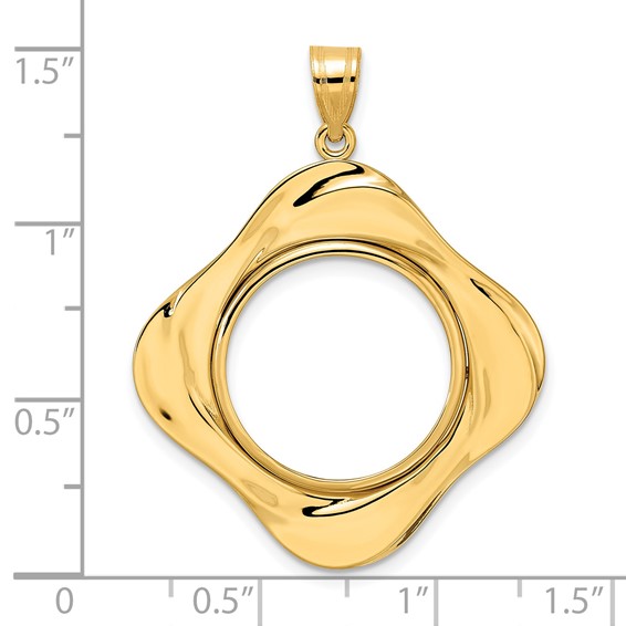 14k Polished Diagonal Riptide with 18.0mm Prong Coin Bezel Pendant