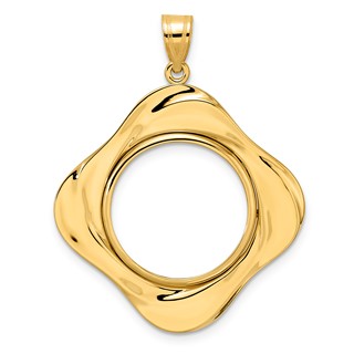 14k Polished Diagonal Riptide with 18.0mm Prong Coin Bezel Pendant