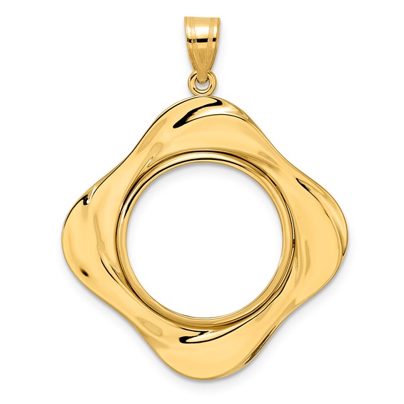 14k Polished Diagonal Riptide with 18.0mm Prong Coin Bezel Pendant