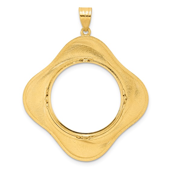 14k Polished Diagonal Riptide with 22.0mm Prong Coin Bezel Pendant