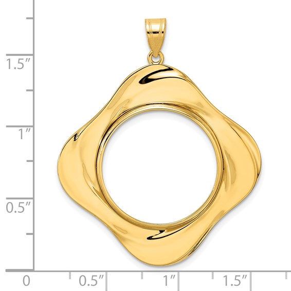 14k Polished Diagonal Riptide with 22.0mm Prong Coin Bezel Pendant