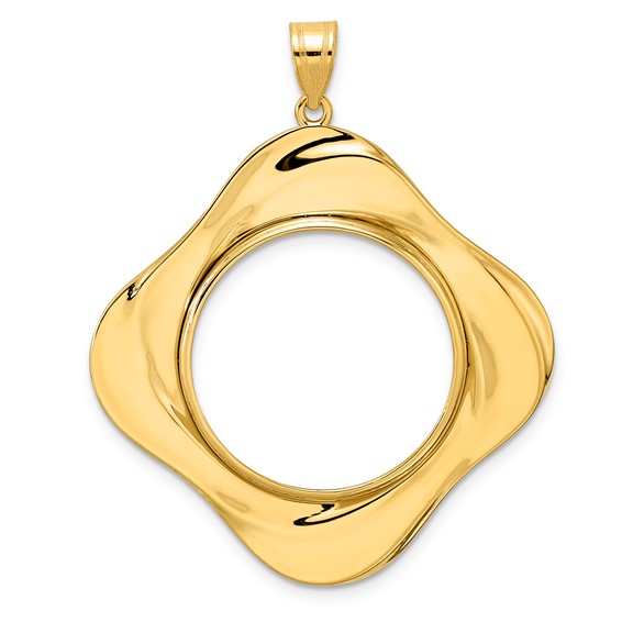 14k Polished Diagonal Riptide with 22.0mm Prong Coin Bezel Pendant