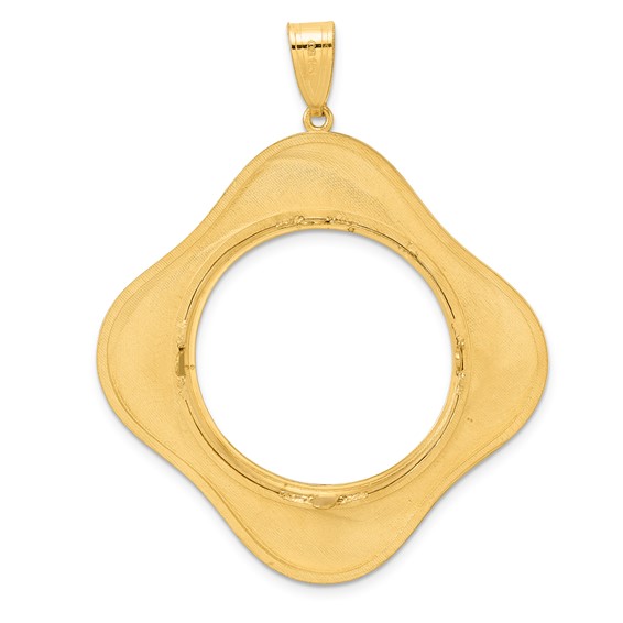 14k Polished Diagonal Riptide with 27.0mm Prong Coin Bezel Pendant
