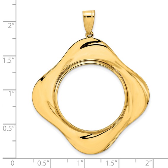 14k Polished Diagonal Riptide with 27.0mm Prong Coin Bezel Pendant