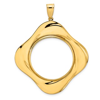 14k Polished Diagonal Riptide with 27.0mm Prong Coin Bezel Pendant