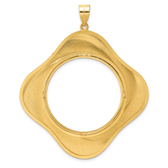 14k Polished Diagonal Riptide with 32.0mm Prong Coin Bezel Pendant
