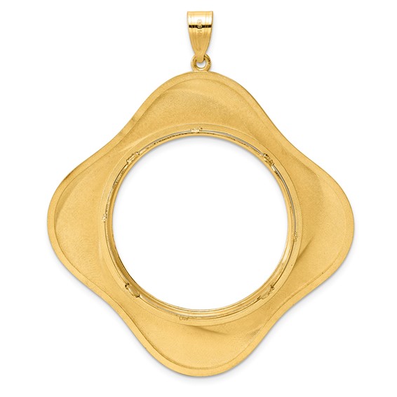 14k Polished Diagonal Riptide with 32.7mm Prong Coin Bezel Pendant