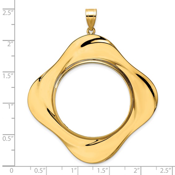 14k Polished Diagonal Riptide with 32.7mm Prong Coin Bezel Pendant