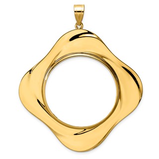 14k Polished Diagonal Riptide with 32.7mm Prong Coin Bezel Pendant