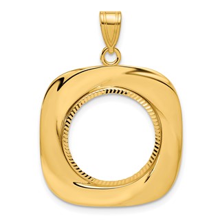 14k Diamond Cut Riptide with 16.5mm Prong Coin Bezel Pendant