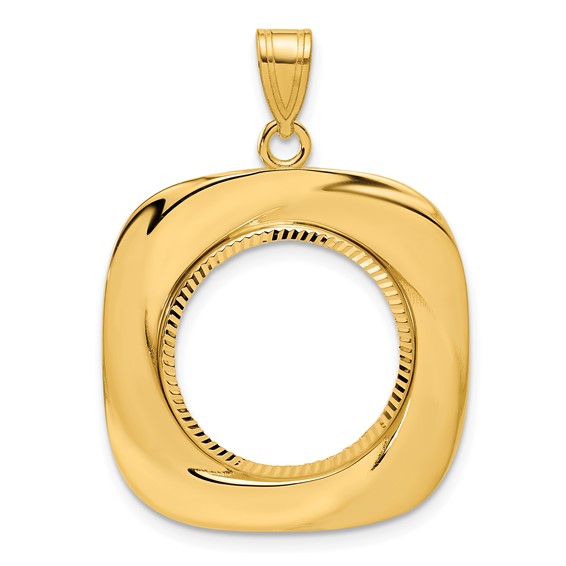 14k Diamond Cut Riptide with 16.5mm Prong Coin Bezel Pendant
