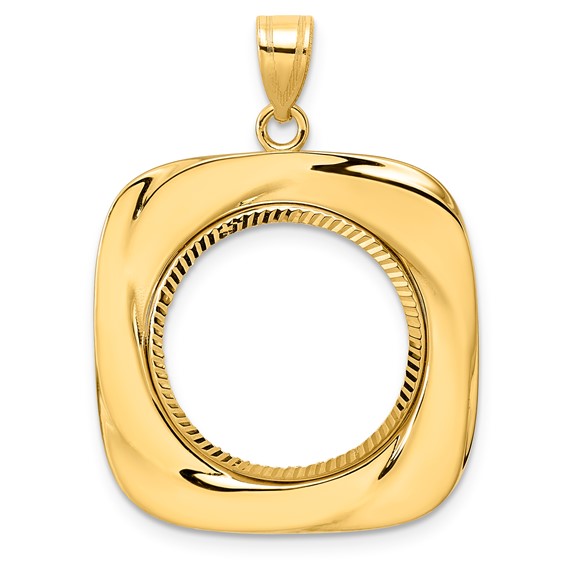 14k Diamond Cut Riptide with 18.0mm Prong Coin Bezel Pendant