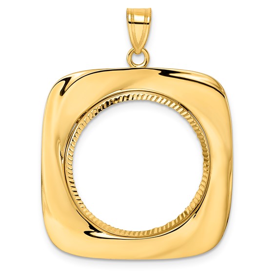 14k Diamond Cut Riptide with 22.0mm Prong Coin Bezel Pendant