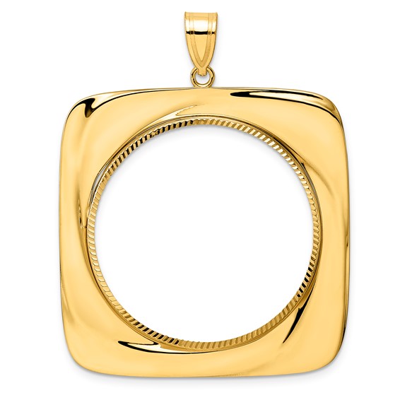 14k Diamond Cut Riptide with 32.0mm Prong Coin Bezel Pendant