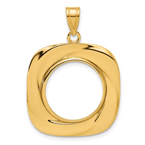 14k Polished Riptide with 16.5mm Prong Coin Bezel Pendant
