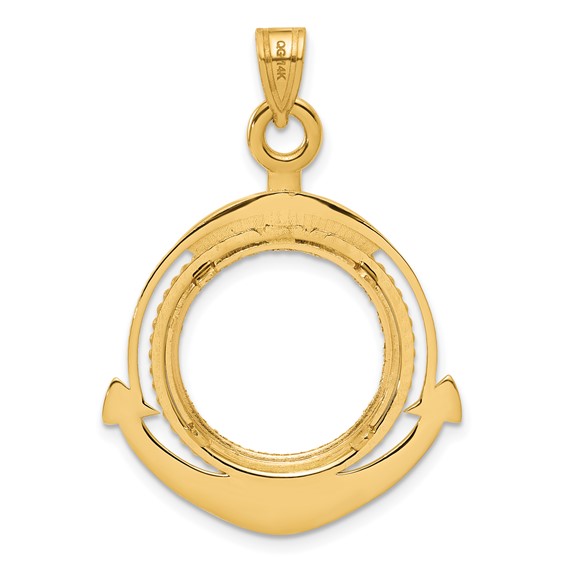 14k Diamond Cut Ships Anchor with 16.5mm Prong Coin Bezel Pendant
