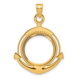 14k Diamond Cut Ships Anchor with 16.5mm Prong Coin Bezel Pendant