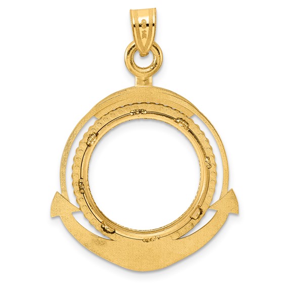 14k Diamond Cut Ships Anchor with 18.0mm Prong Coin Bezel Pendant