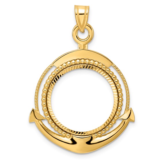 14k Diamond Cut Ships Anchor with 18.0mm Prong Coin Bezel Pendant