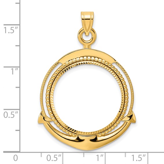 14k Diamond Cut Ships Anchor with 22.0mm Prong Coin Bezel Pendant