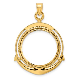 14k Diamond Cut Ships Anchor with 22.0mm Prong Coin Bezel Pendant