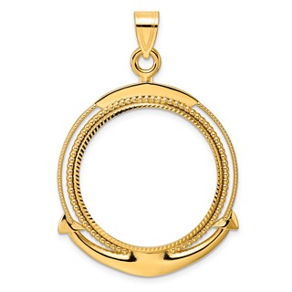 14k Diamond Cut Ships Anchor with 27.0mm Prong Coin Bezel Pendant
