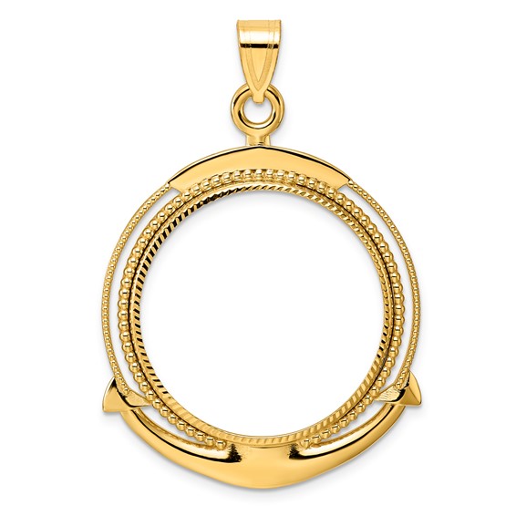 14k Diamond Cut Ships Anchor with 27.0mm Prong Coin Bezel Pendant