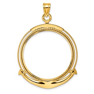 14k Diamond Cut Ships Anchor with 32.0mm Prong Coin Bezel Pendant