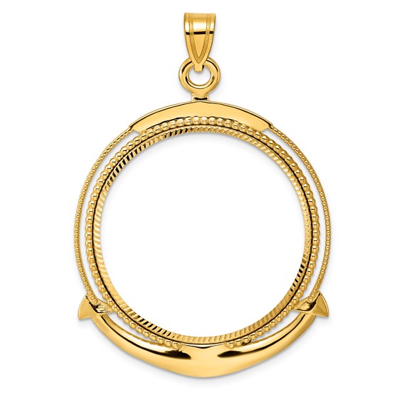 14k Diamond Cut Ships Anchor with 32.0mm Prong Coin Bezel Pendant