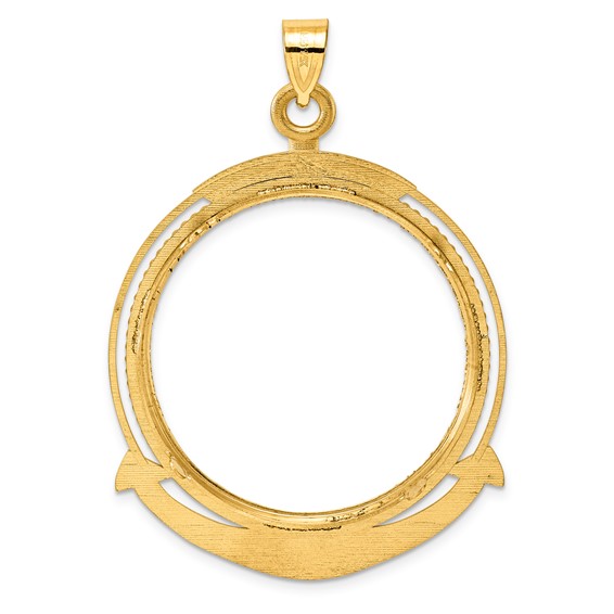 14k Diamond Cut Ships Anchor with 32.7mm Prong Coin Bezel Pendant