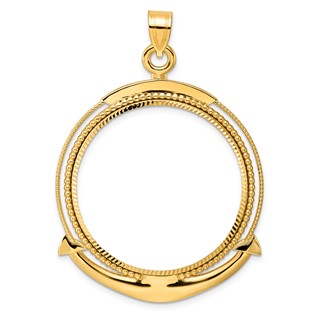 14k Diamond Cut Ships Anchor with 32.7mm Prong Coin Bezel Pendant