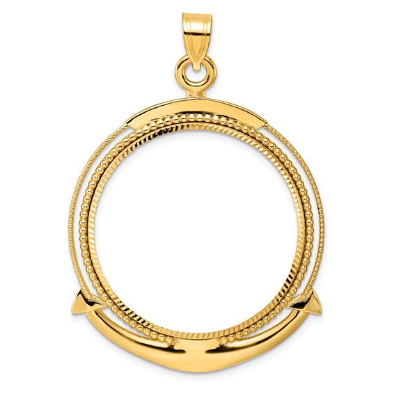 14k Diamond Cut Ships Anchor with 32.7mm Prong Coin Bezel Pendant