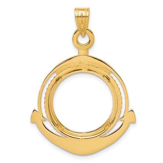 14k Polished Ships Anchor with 16.5mm Prong Coin Bezel Pendant