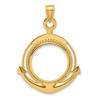 14k Polished Ships Anchor with 16.5mm Prong Coin Bezel Pendant