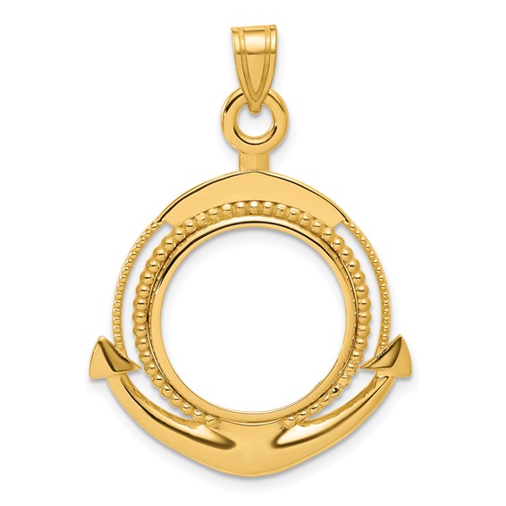 14k Polished Ships Anchor with 16.5mm Prong Coin Bezel Pendant