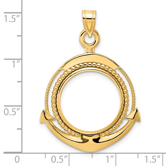 14k Polished Ships Anchor with 18.0mm Prong Coin Bezel Pendant