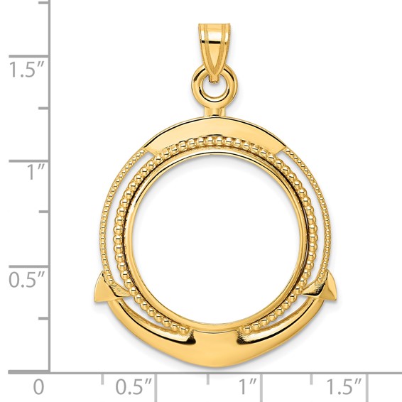 14k Polished Ships Anchor with 22.0mm Prong Coin Bezel Pendant