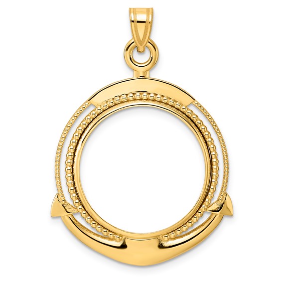 14k Polished Ships Anchor with 22.0mm Prong Coin Bezel Pendant
