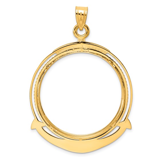 14k Polished Ships Anchor with 32.7mm Prong Coin Bezel Pendant